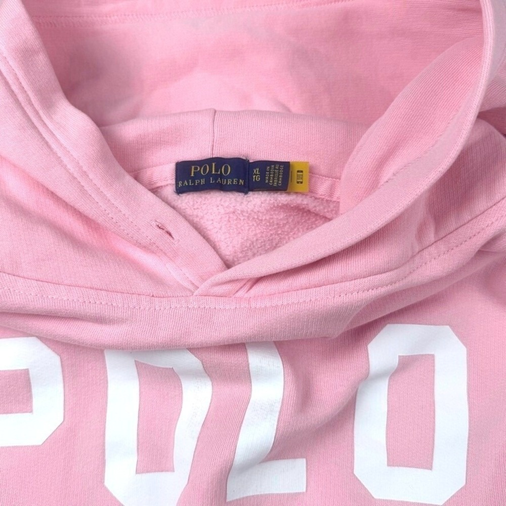 Polo Ralph Lauren Womens Pink Cropped Hoodie Logo Graphic Sweatshirt XL - Picture 2 of 5